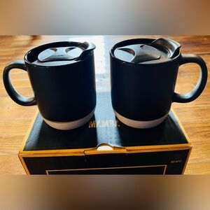 Mamba Coffee Mug Set w/Lid and Removable Silicone Base, 12oz, set of 2, New